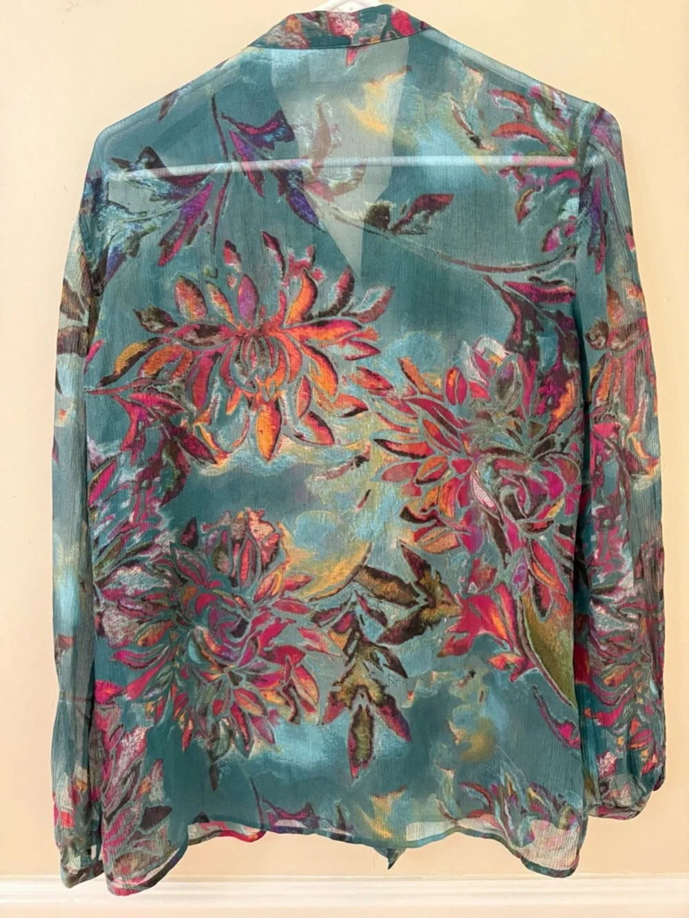 Chicos sheer button down floral silk blouse size 1 medium - Picture 2 of 10